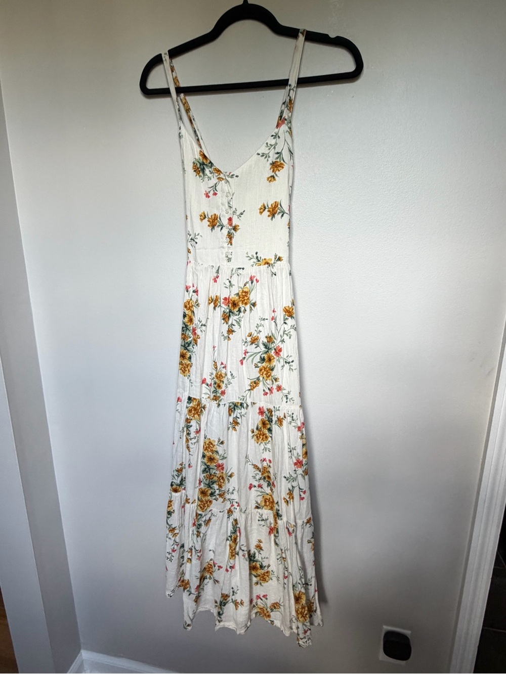 Old Navy Cream Maxi Dress with Yellow Floral Print